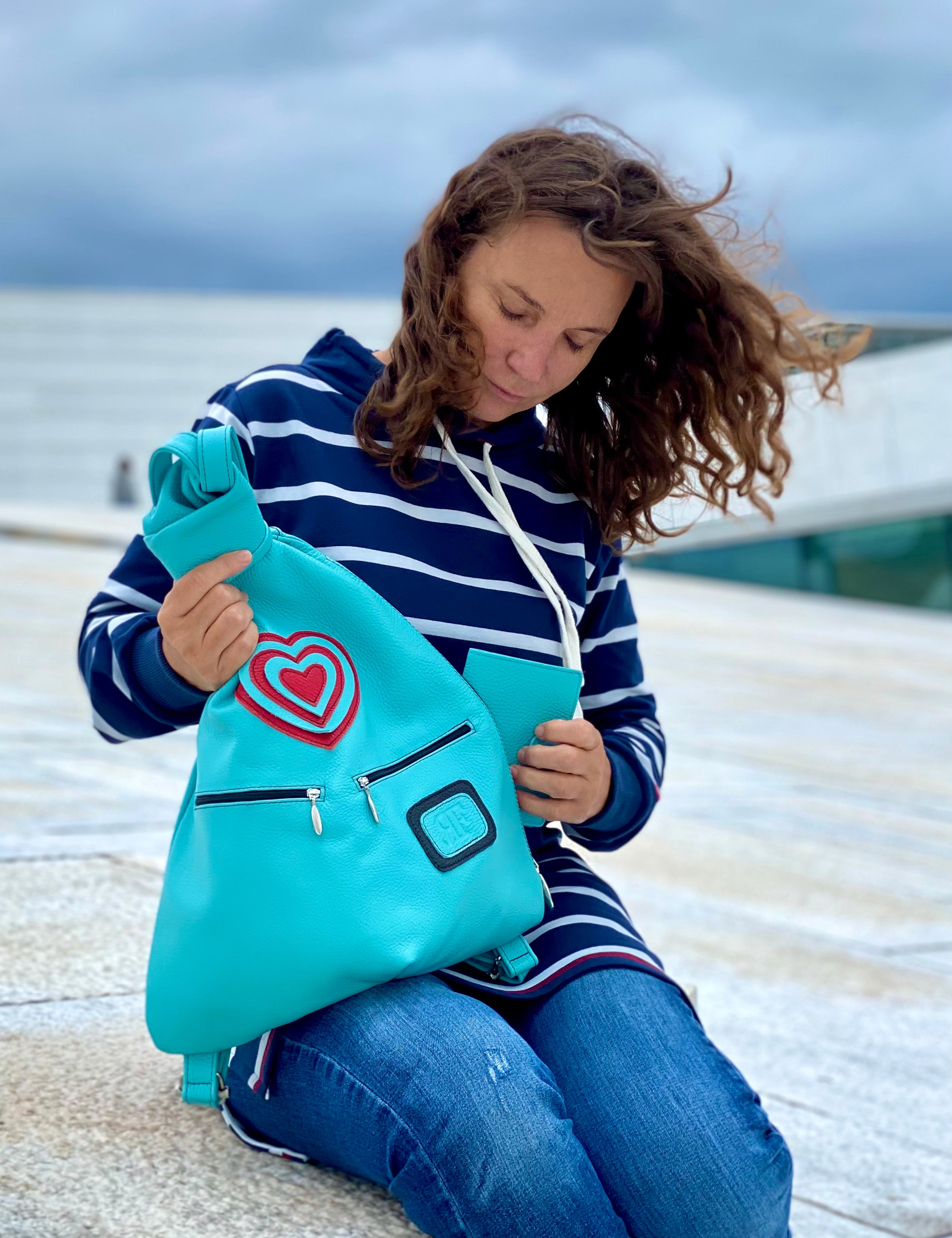 Romantic Handmade Leather Backpack with Heart Details - Radka Sillerova Atelier 