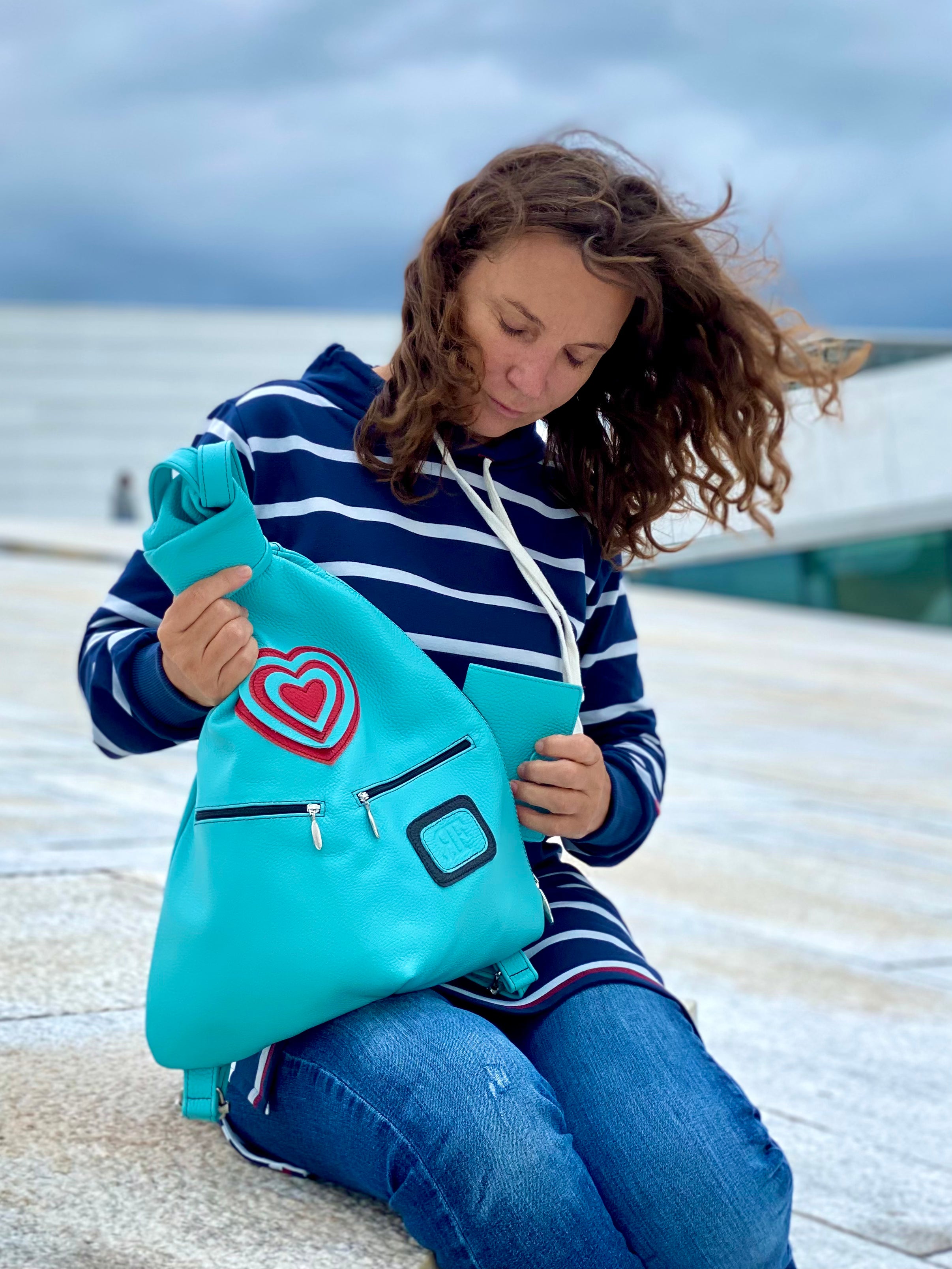 Romantic Handmade Leather Backpack with Heart Details - Radka Sillerova Atelier 