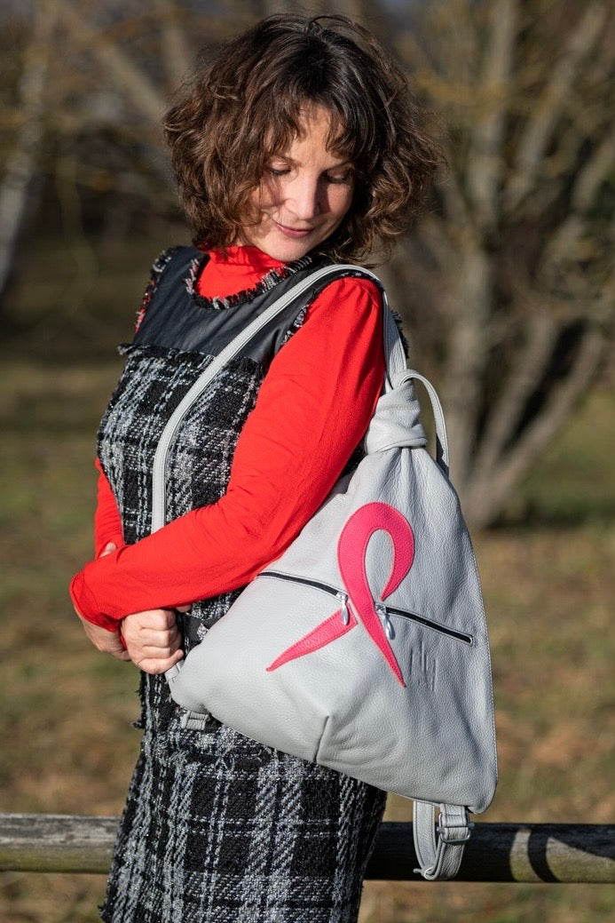 Pink Ribbon Leather Backpack – Handmade with Purpose 🎀 - Radka Sillerova Atelier 