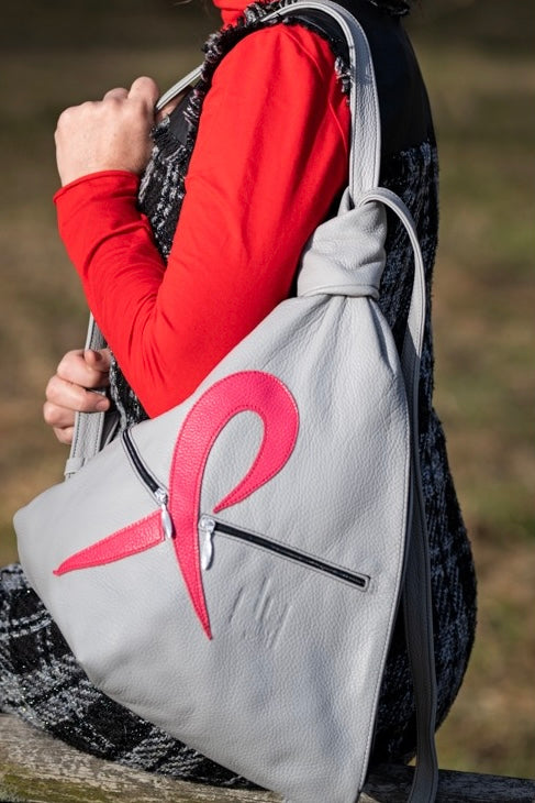 Pink Ribbon Leather Backpack – Handmade with Purpose 🎀 - Radka Sillerova Atelier 