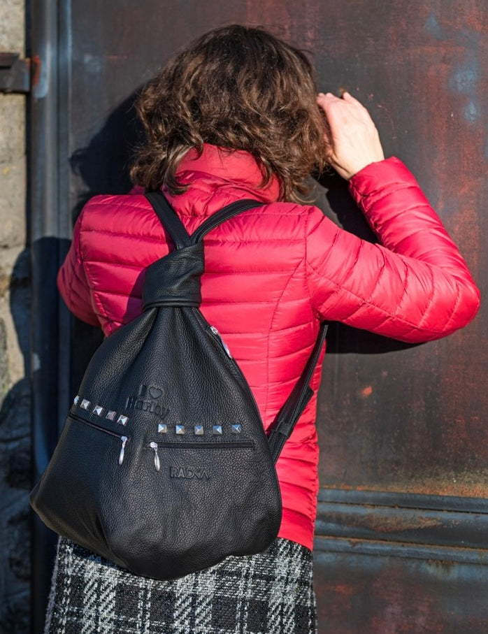 Biker Leather Backpack with Pyramid Studs – Bold Style for the Rock Enthusiast - Radka Sillerova Atelier 
