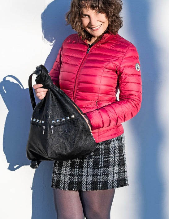 Biker Leather Backpack with Pyramid Studs – Bold Style for the Rock Enthusiast - Radka Sillerova Atelier 