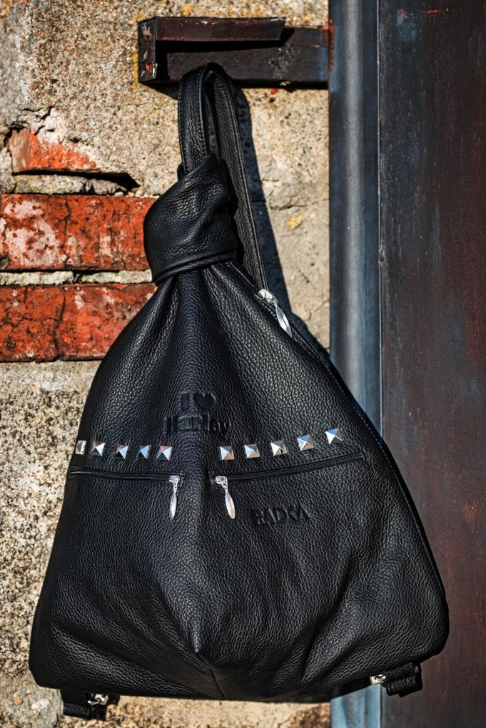 Biker Leather Backpack with Pyramid Studs – Bold Style for the Rock Enthusiast - Radka Sillerova Atelier 