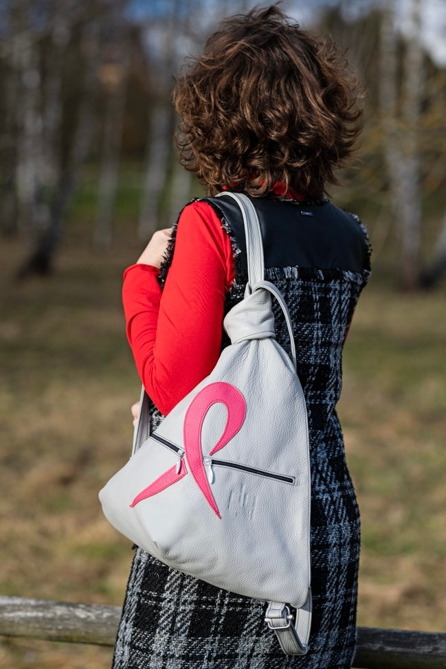 Pink Ribbon Leather Backpack – Handmade with Purpose 🎀 - Radka Sillerova Atelier 