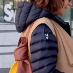 Brown Yellow leather Backpack on a woman