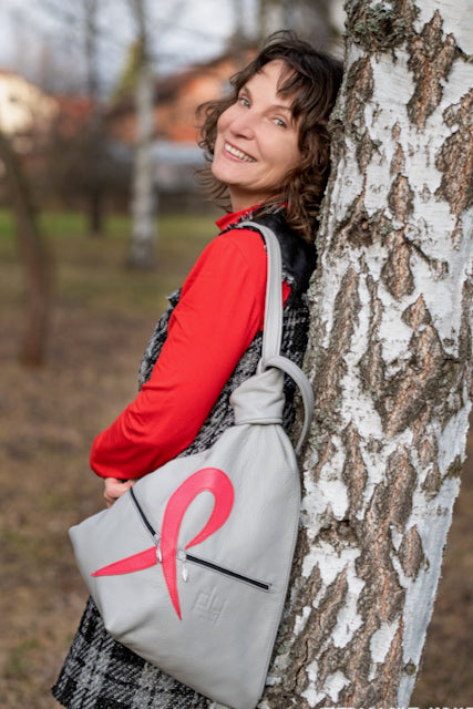 Pink Ribbon Leather Backpack – Handmade with Purpose 🎀 - Radka Sillerova Atelier 